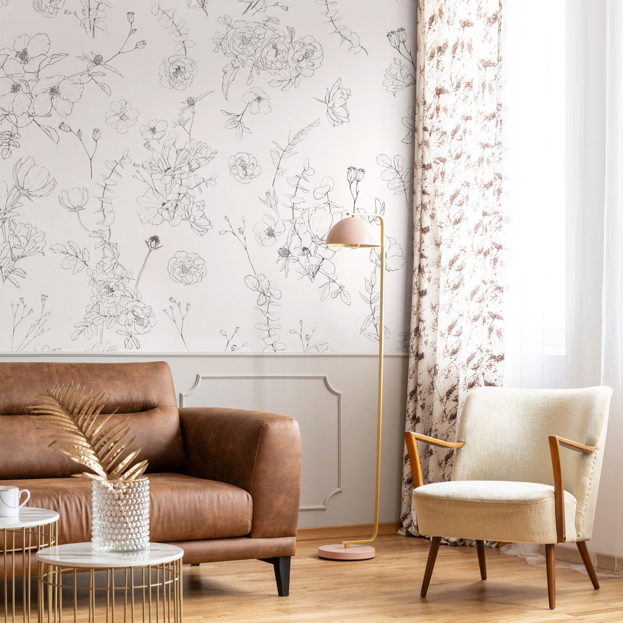 Modern wallpaper installation in living room